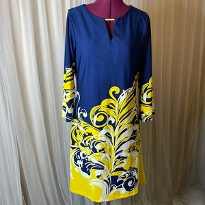 Blooming Rose Navy Blue & Yellow Dress Size M